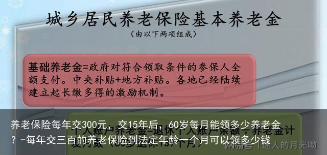 养老保险每年交300元，交15年后，60岁每月能领多少养老金？-每年交三百的养老保险到法定年龄一个月可以领多少钱