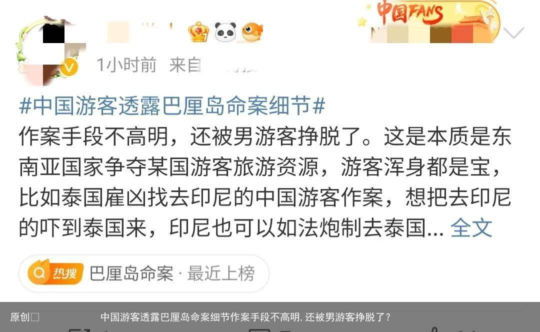 中国游客透露巴厘岛命案细节作案手段不高明,还被男游客挣脱了？