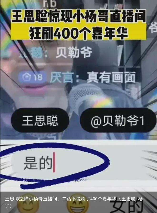 王思聪空降小杨哥直播间，二话不说刷了400个嘉年华（王思聪 杨子）