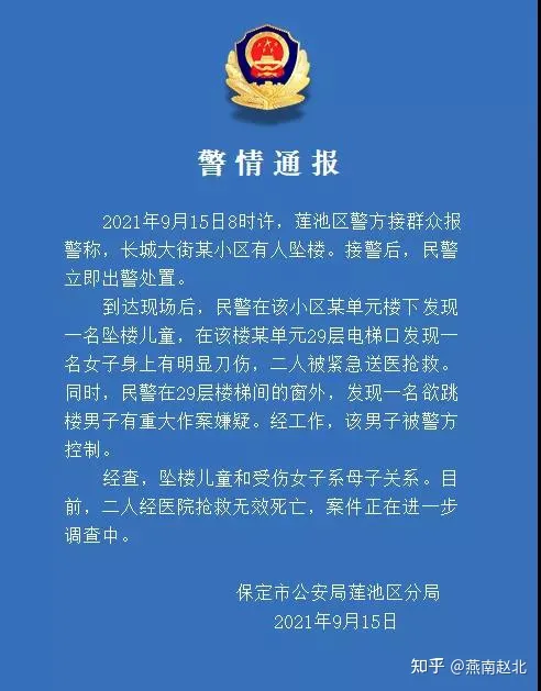 保定坠楼幼童及其母亲均抢救无效死亡，凶手楼沿上与警方对峙近10小时-保定坠楼幼童及其母亲均抢救成功了吗知乎