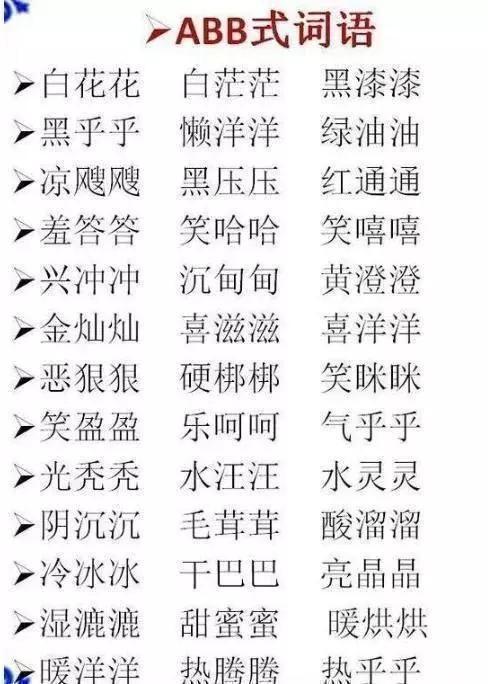 小学语文ABB+ABAB+ABCC+ABAC词汇大全！打印给贴墙背，次次100分-abab式的词语abac式的词语