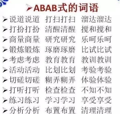 小学语文ABB+ABAB+ABCC+ABAC词汇大全！打印给贴墙背，次次100分-abab式的词语abac式的词语