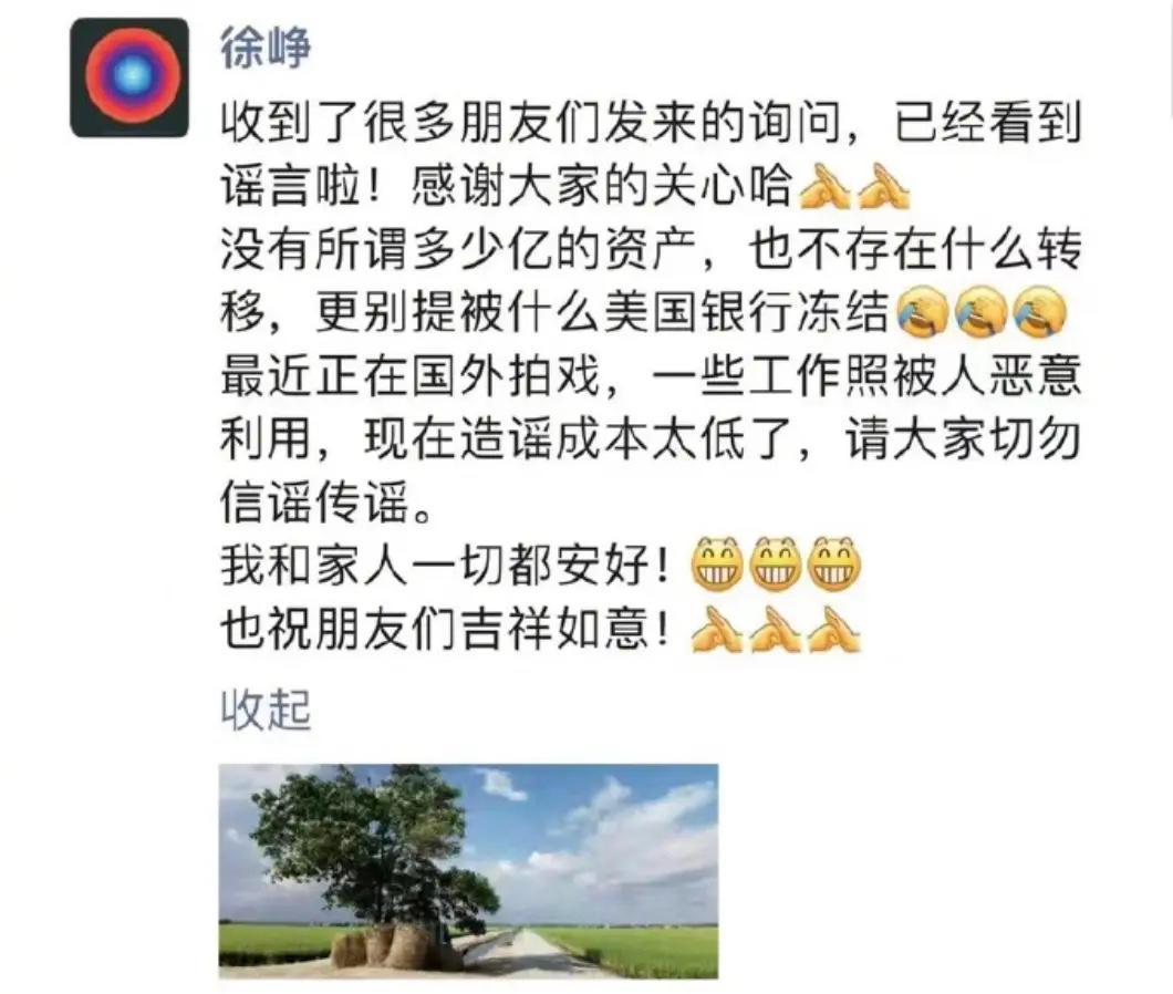 徐峥回应8.2亿资产冻结传闻：身在国外拍戏，没有任何资产转移（徐峥资产排名）