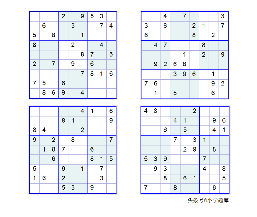 入门班数独7，九宫数独练习和方法（100道）-数独九宫规律