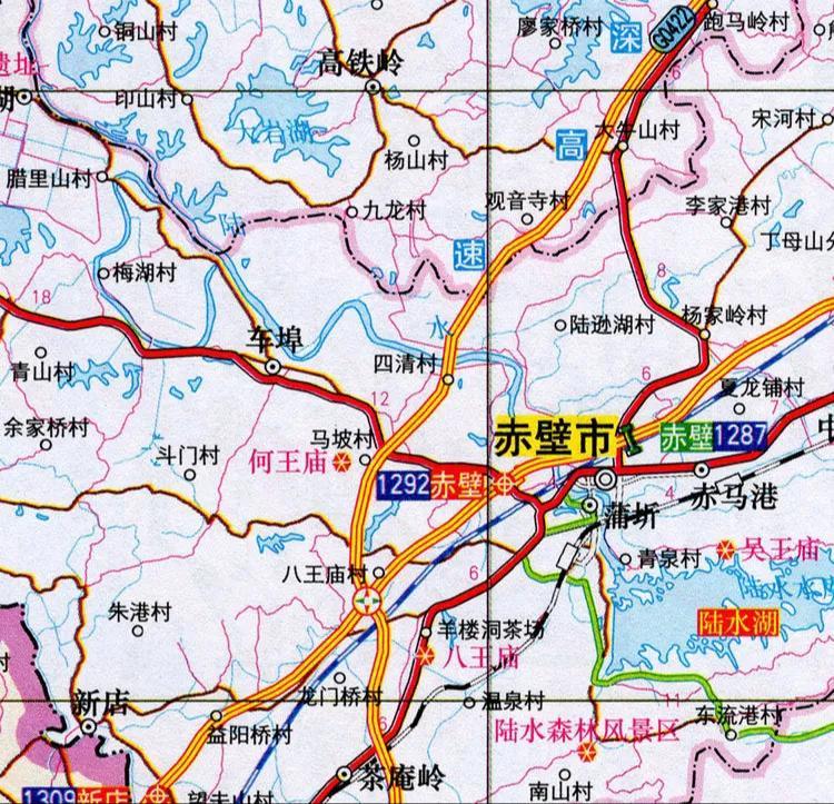 赤壁市地图湖北省赤壁市总面积1723平方千米,有四五十万人口,在湖北