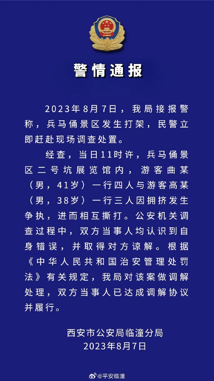 多名游客在兵马俑景区互殴，有人受伤送医，警方通报-兵马俑大厅